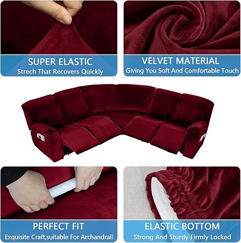 Vista 47 de LiveGo Funda para sofá esquinero, protector de terciopelo elástico para sillón reclinable, funda de sofá para sillón reclinable, juego de sala
