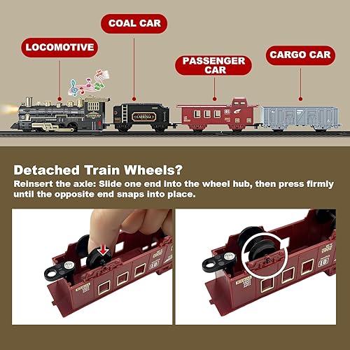 Miniatura 7 de JUQU - Juego de tren de Navidad para niños de 3 a 8 años, tren de juguete a pilas con luz y sonido, mini pistas de tren negro y dorado debajo del