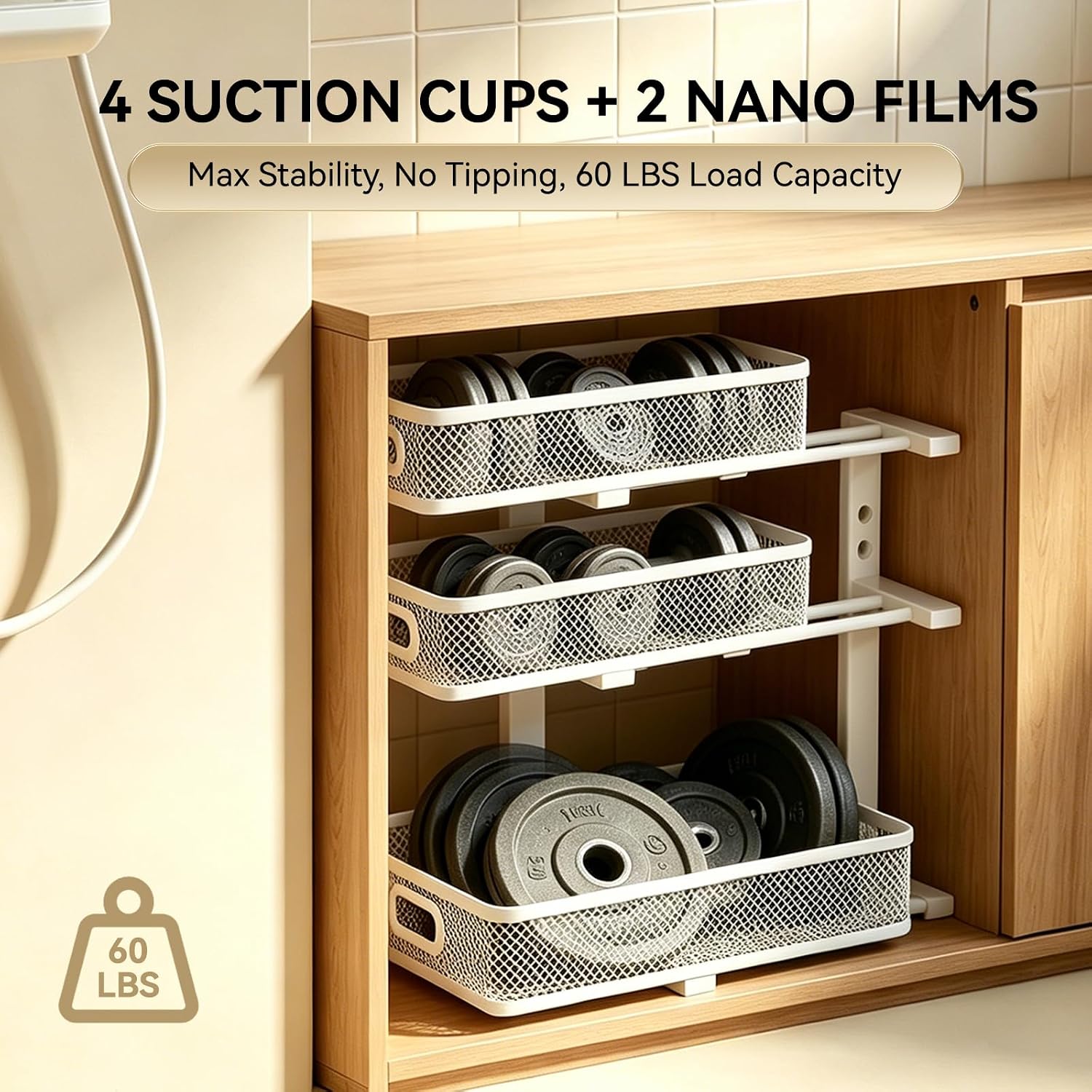 2 Pack 3 Tier Under Sink Organizer with Pull Out Drawer, Height Adjustable Heavy Duty Metal Under Cabinet Organizer, Smooth Sliding Storage Shelf for Kitchen, Bathroom Cabinet Organization, White