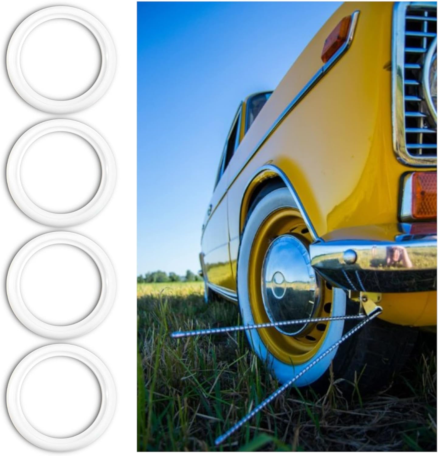 star White Wall Tire Insert Wheel Side Trims 4 Pieces Set 2 inch