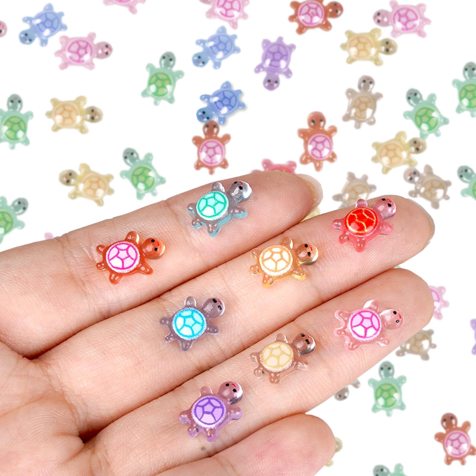 200 Pcs Tiny Turtle Figurines,Cute Mini Resin Animals,Colorful Luminous Mini Resin Tiny Turtle Figurines,Glow in The Dark for Hidden Game Aesthetic DIY Supplies Micro Garden Landscape Decoration