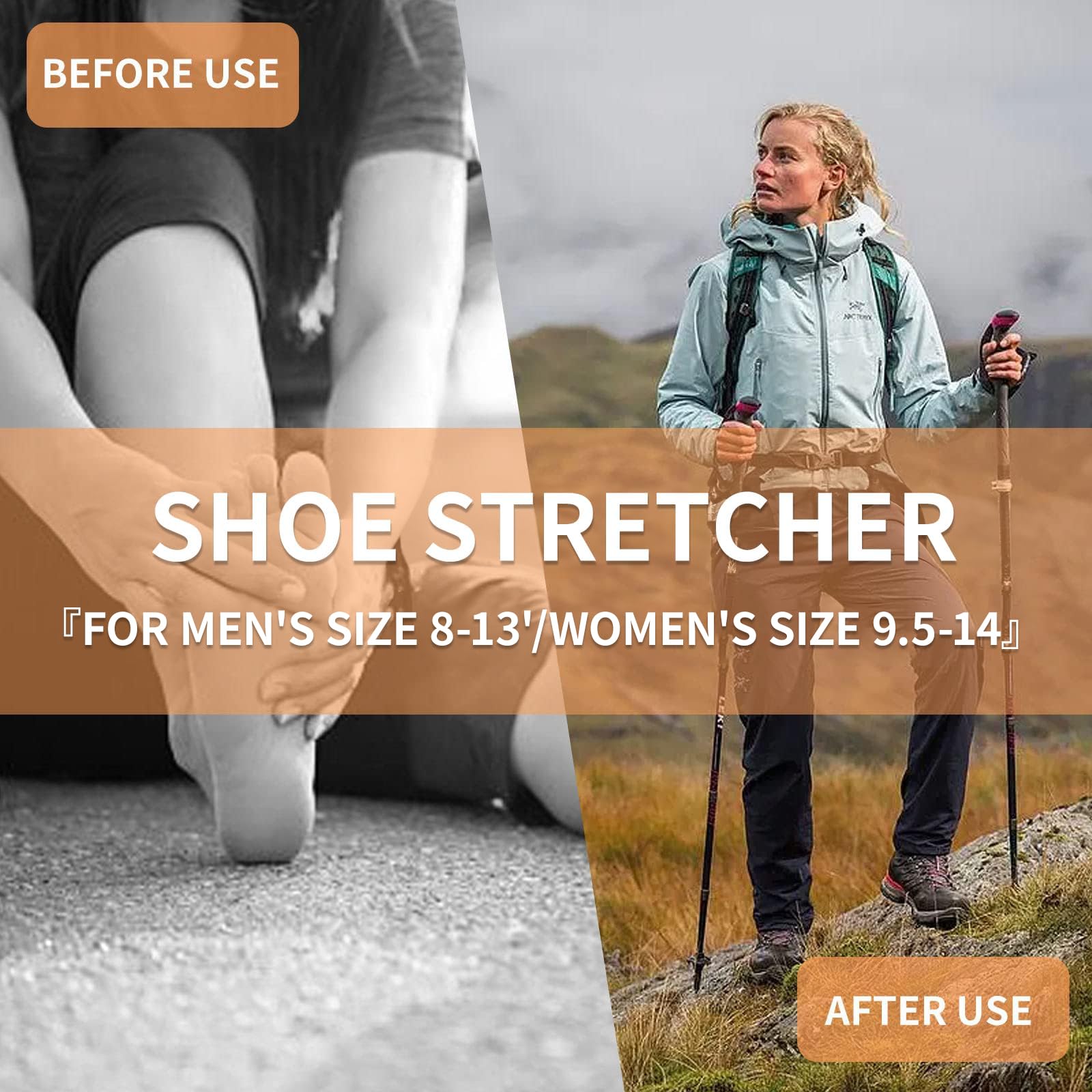 Estirador de zapatos y botas para hombre y mujer, 2 piezas de ancho y longitud ajustables para pies anchos, estirador de botas para hombres de 8 a 13 pulgadas y talla de mujer de 9.5 a 14