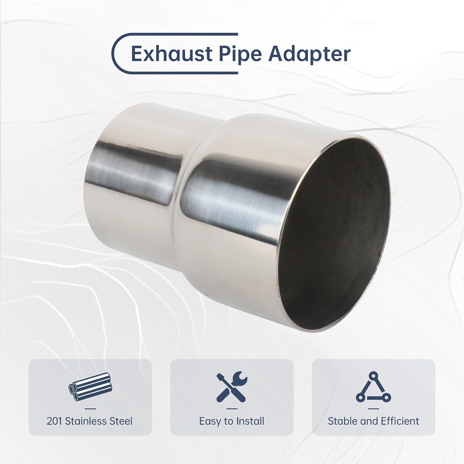 OD 2.5 Inch to OD 3 Inch Exhaust Pipe to Component Pipe Adapter Reducer 2.5" OD to 3" OD Polished Stainless Steel 4" Overall Length