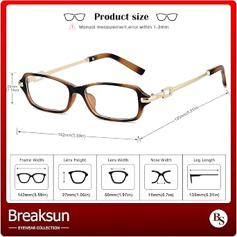 Breaksun Retro Rectangle Glasses for Women Trendy 90s Small Square Blue Light Blocking Glasses Vintage Eyeglasses