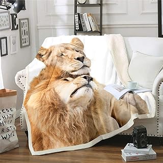 Erosebridal Kids Lion Sherpa Blanket, Couple Lions Blanket Throw, African Carnivorous Wild Animal for Teens Adults Fleece Blanket, Glitched Effect Fuzzy Blanket Ultra Soft Throw 50