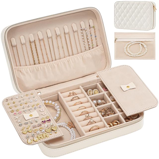 Lolalet Travel Jewelry Case for Women Girls Travel Jewelry Organizer Box with Mirror Clear Storage Bag Small Portable