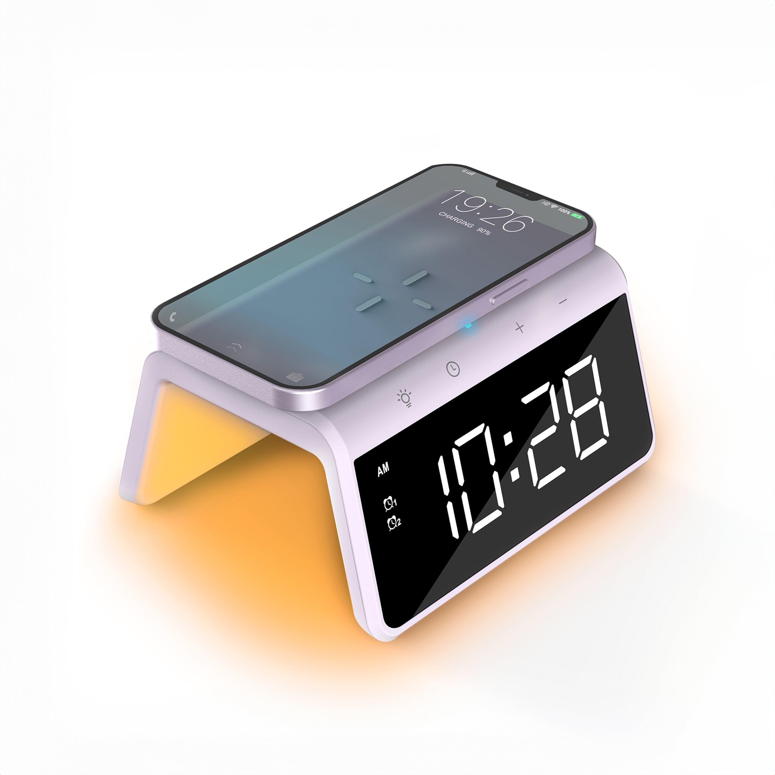 Caliber Despertador Digital con Luz, Doble Alarma, Cargador Inalámbrico Rápido, Despertador Mañana y Despertador Niño, Reloj Digital Luminoso, Ideal para Niños y Adultos