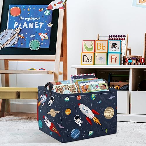 Miniatura 2 de Clastyle Rocket Astronauta - Cesta rectangular para niños, planeta cósmico, universo, azul, cubo de almacenamiento de juguetes, 36L