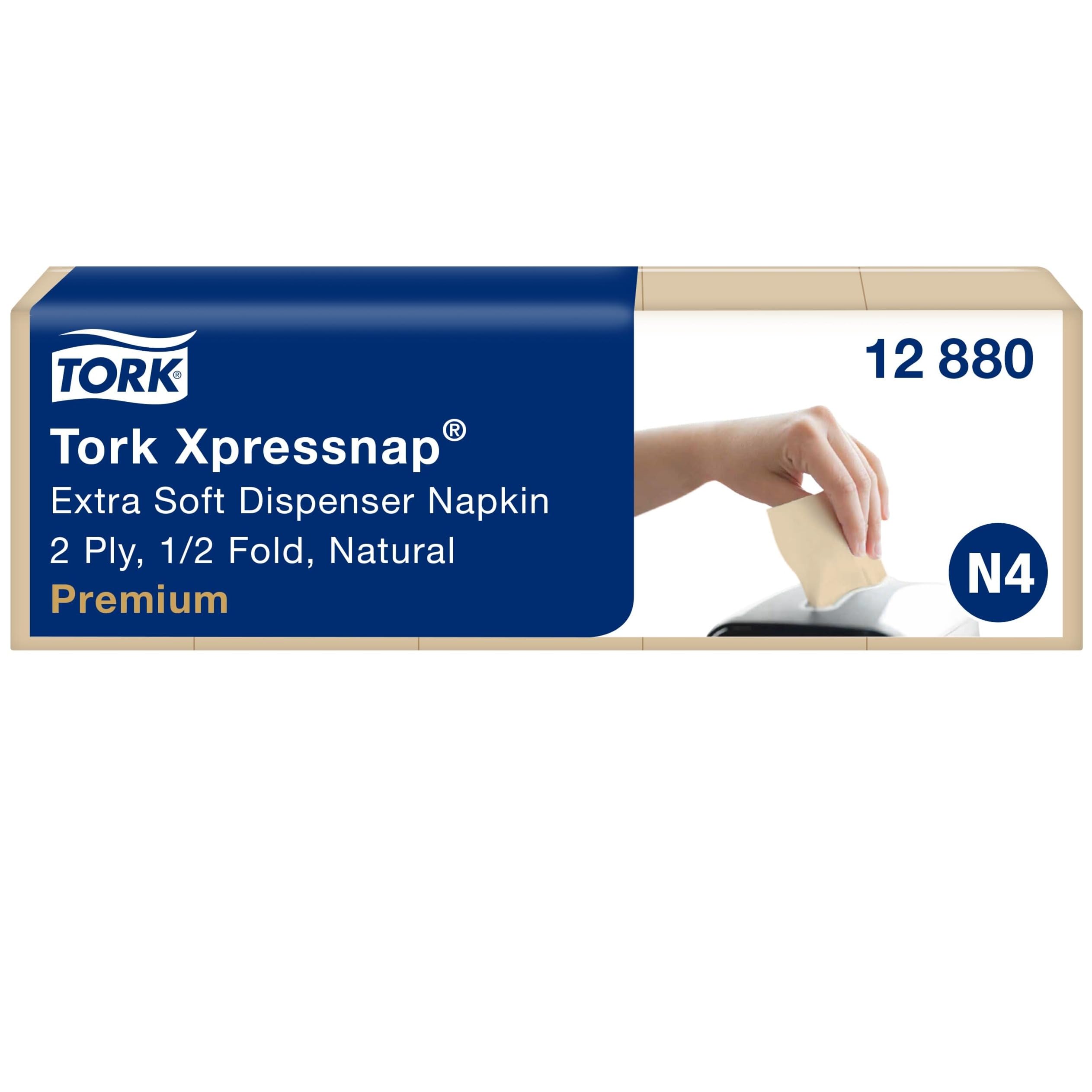 Tork Xpressnap Natural Extra Soft Serwetka Dyspenserowa N4, Premium, 1/2 Złożenia, 2-Warstwowa, 21 cm x 17 cm, 8 x 1000 Serwetek, 12880