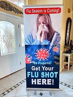 Get Your Flu Shot Here retractable banner stand sign and Print included 33"x78"