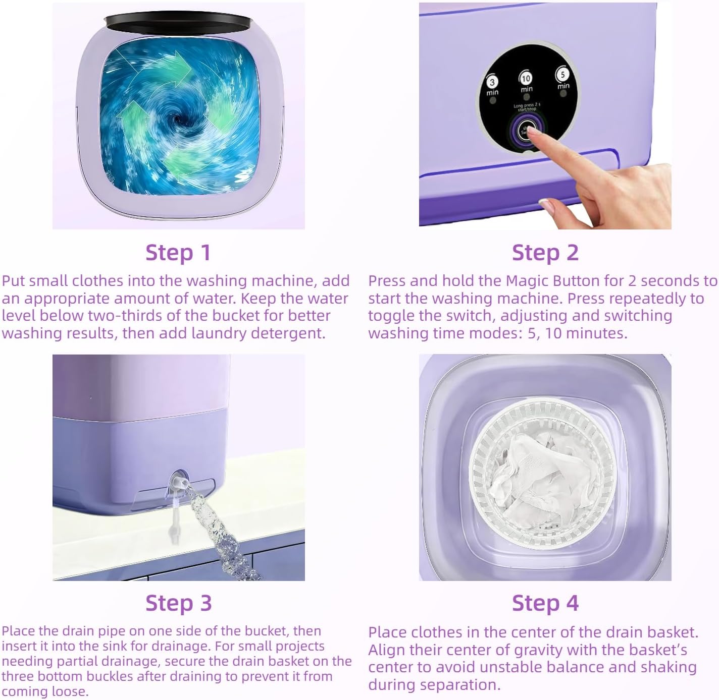 Portable Washing Machine,Mini Washer,16L Upgrade Mini Laundry Machine with Spin Basket,Deep Clean Baby Clothes,Underwear,Socks,Small Pet clothes; Ideal for RV, Dorm, Camping (Purple)