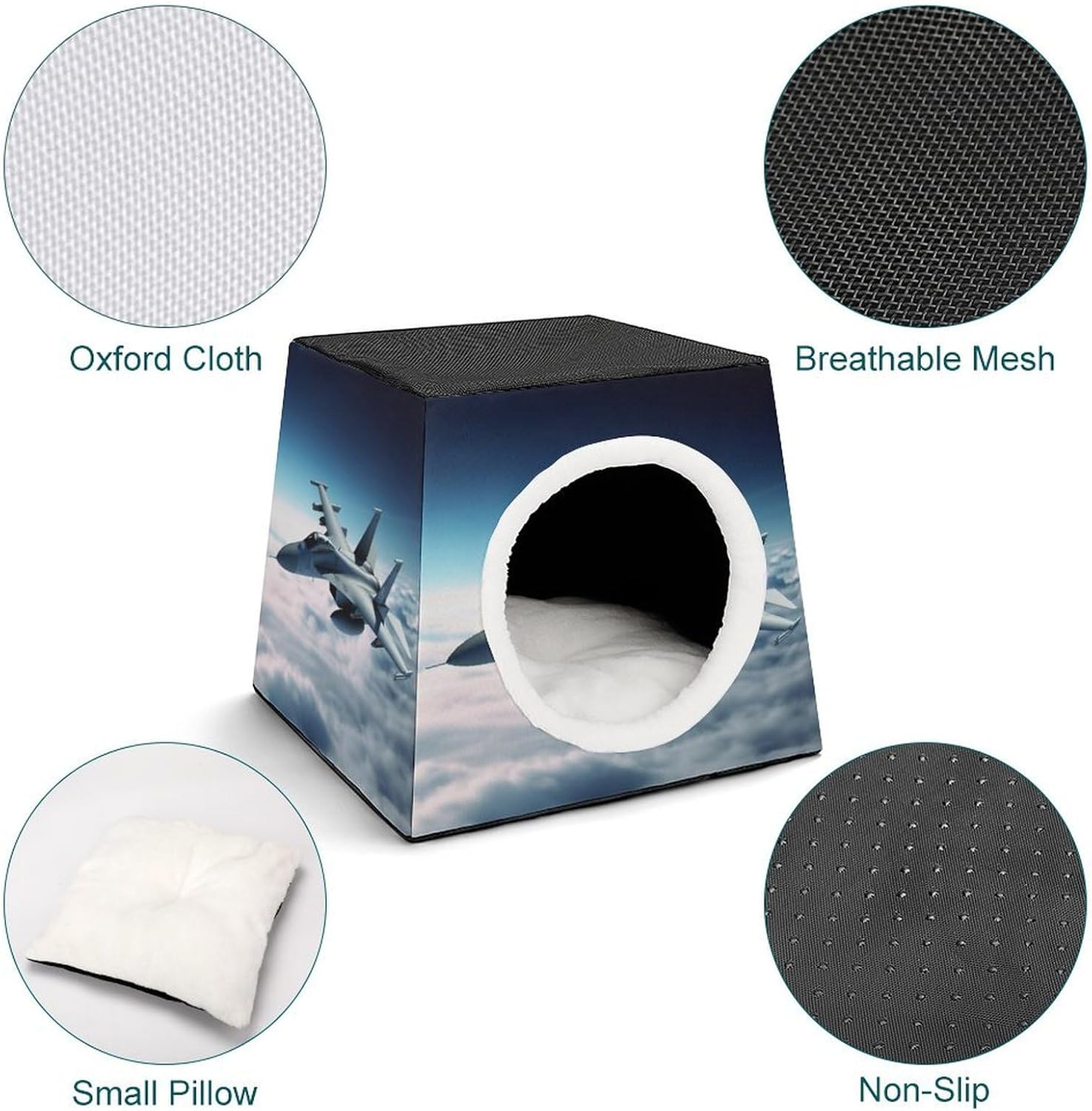 Pet Sleeping Nest Bed, Aircraft Fighter Jets Printed Dog House Cat Nest, Winter Pet House are Suitable for Most Cats, Dogs, and Other Small Pets