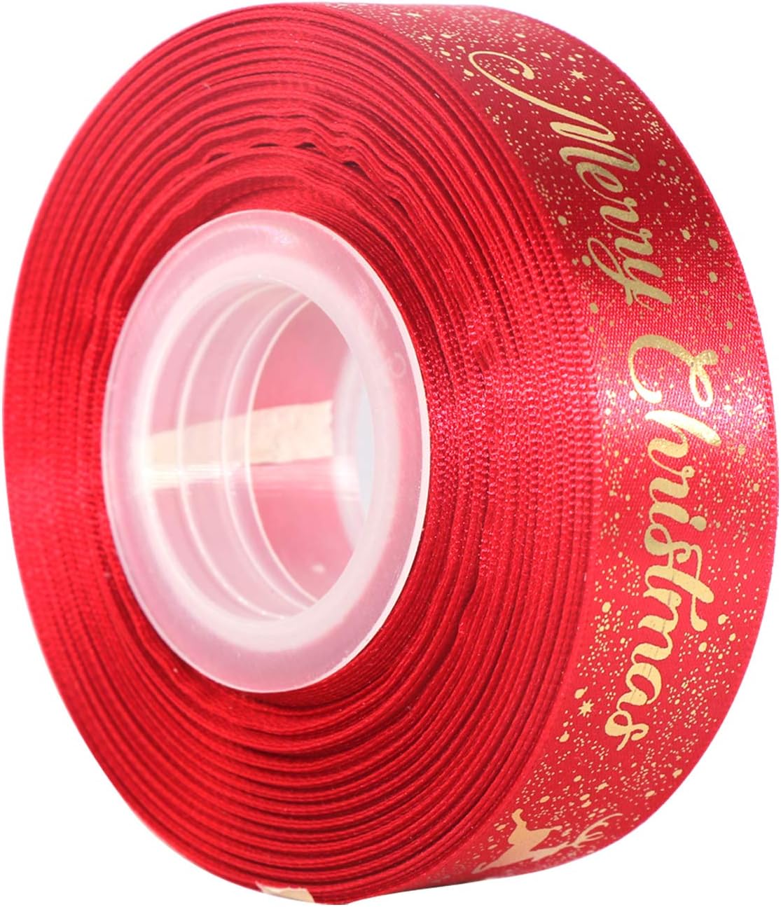 LOOGI Merry Christmas Ribbon 22m, 25mm Satin Ribbon Wide Glitter Red Grosgrain Ribbon for Gift Wrapping Crafts Wreaths