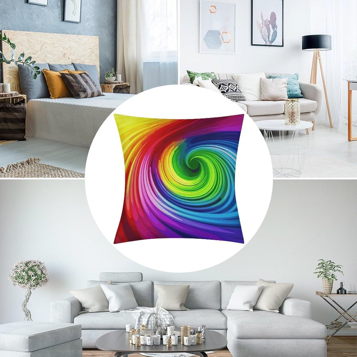 Rainbow Spiral Pillow Protectors Cute Waterproof Pillow Cover Soft Skin-Friendly Cushion Case Decorative Square Cushion Cover for Couch Sofa Bed Living Room Bedroom