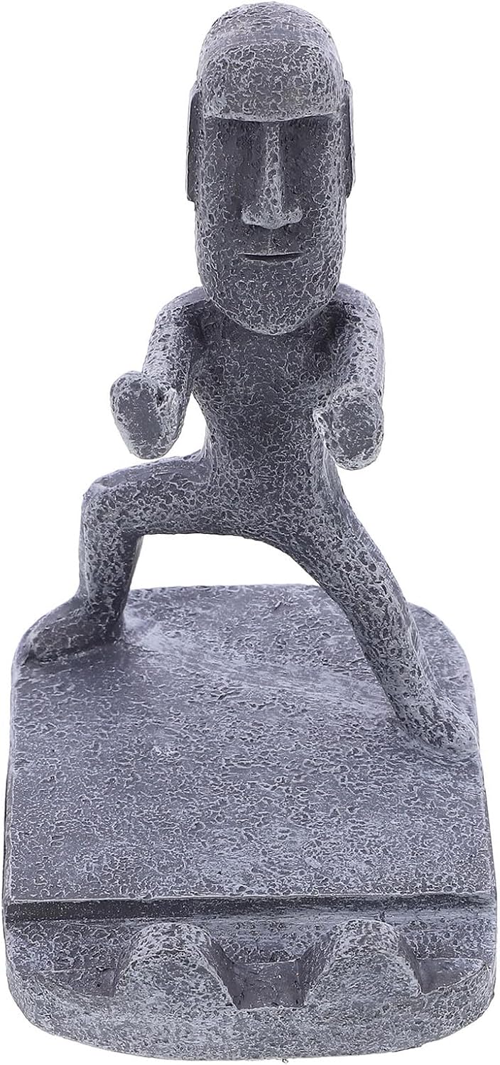 Toddmomy Moai Phone Holder Stand Resin Cellphone Bracket for Desk Decoration, Multifunctional Smartphone Holder with Stable Base, Gray-Black Island Statue Design