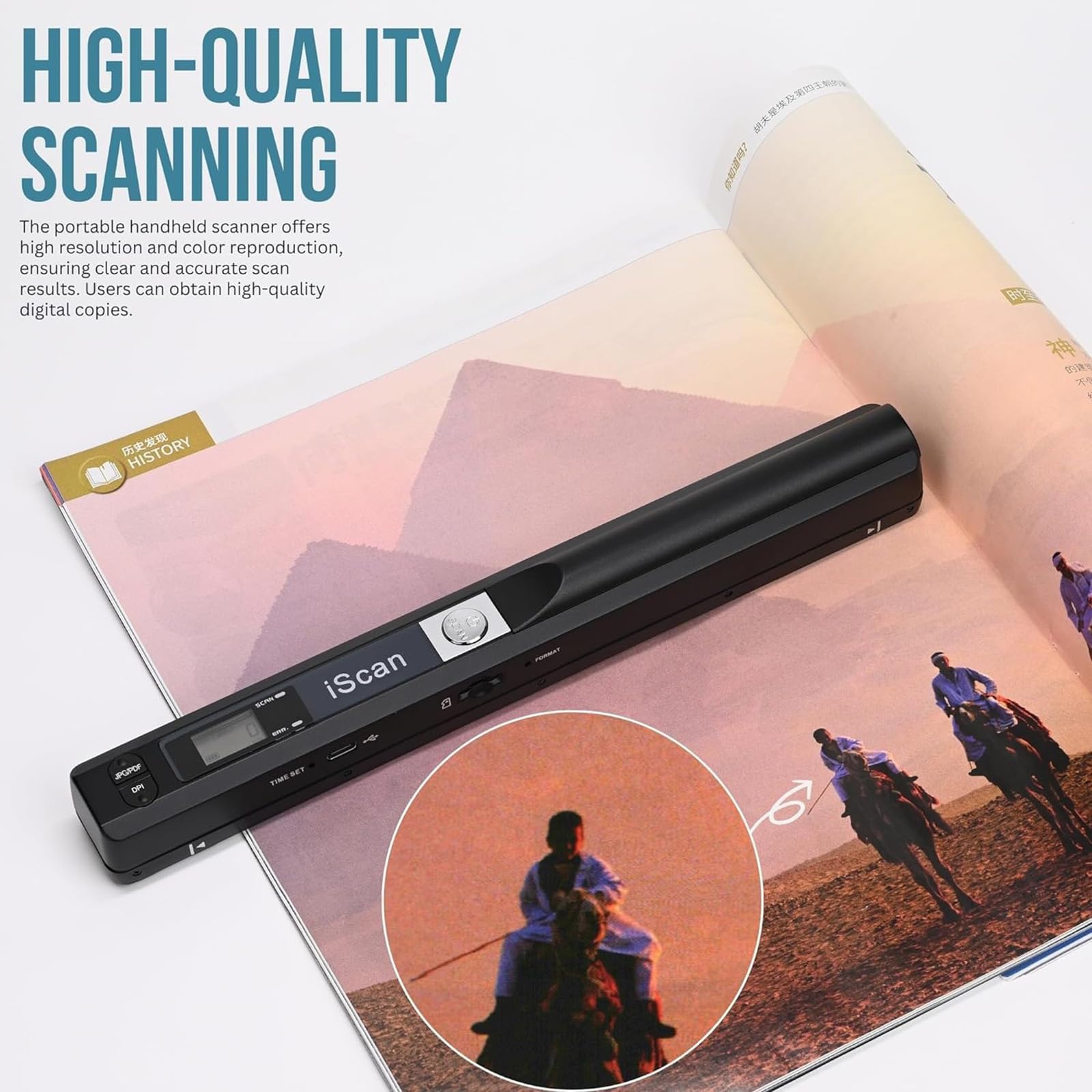 Portable Scanner, A4 Document Scanner, Photo Scanner with 16GB Memory Card, USB Connection for Computer, Black, LNKH09 — view 5