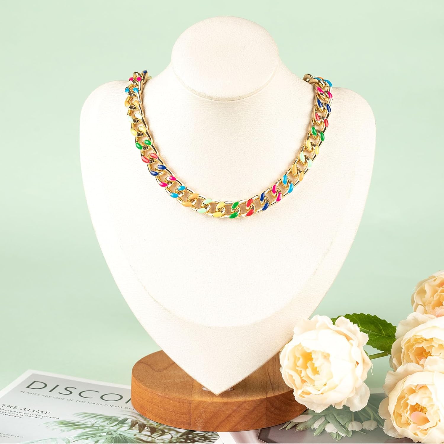 KYUNHOO 9.8 Feet Chunky Colorful Chain for Jewelry Making Gold Plated Chain Spool on Bulk Twist Curb Jewelry Links with Jump Rings Lobster Clasps for Women DIY Crafts - Image 6