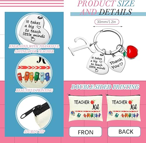 Miniatura 2 de Set de regalo de agradecimiento para profesores, bolsa de maquillaje para profesores, bolsa de cosméticos y llavero con inicial de agradecimiento