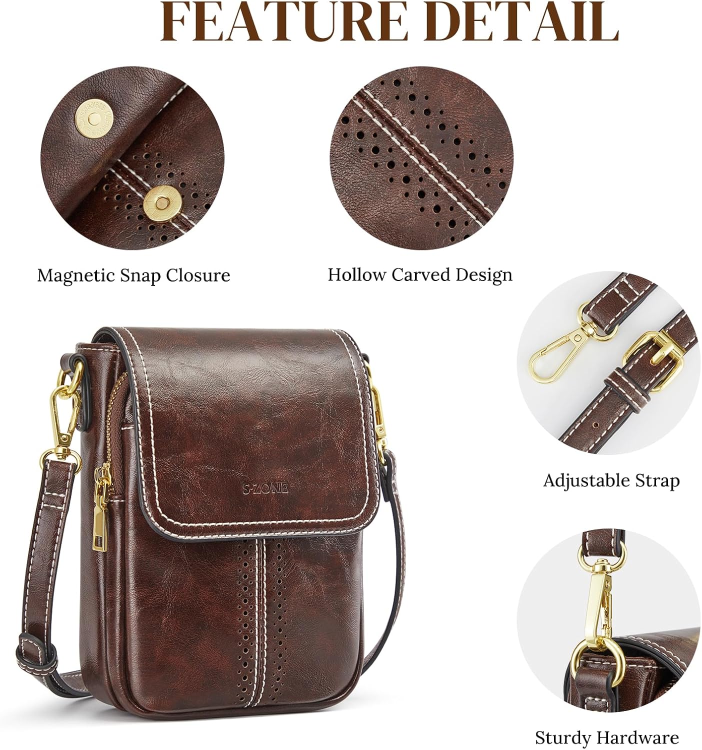 S-ZONE Vegan Leather Small Crossbody Bags for Women Trendy Cell Phone Purses Womens Wallet with Adjustable Strap Card Slots - Image 5