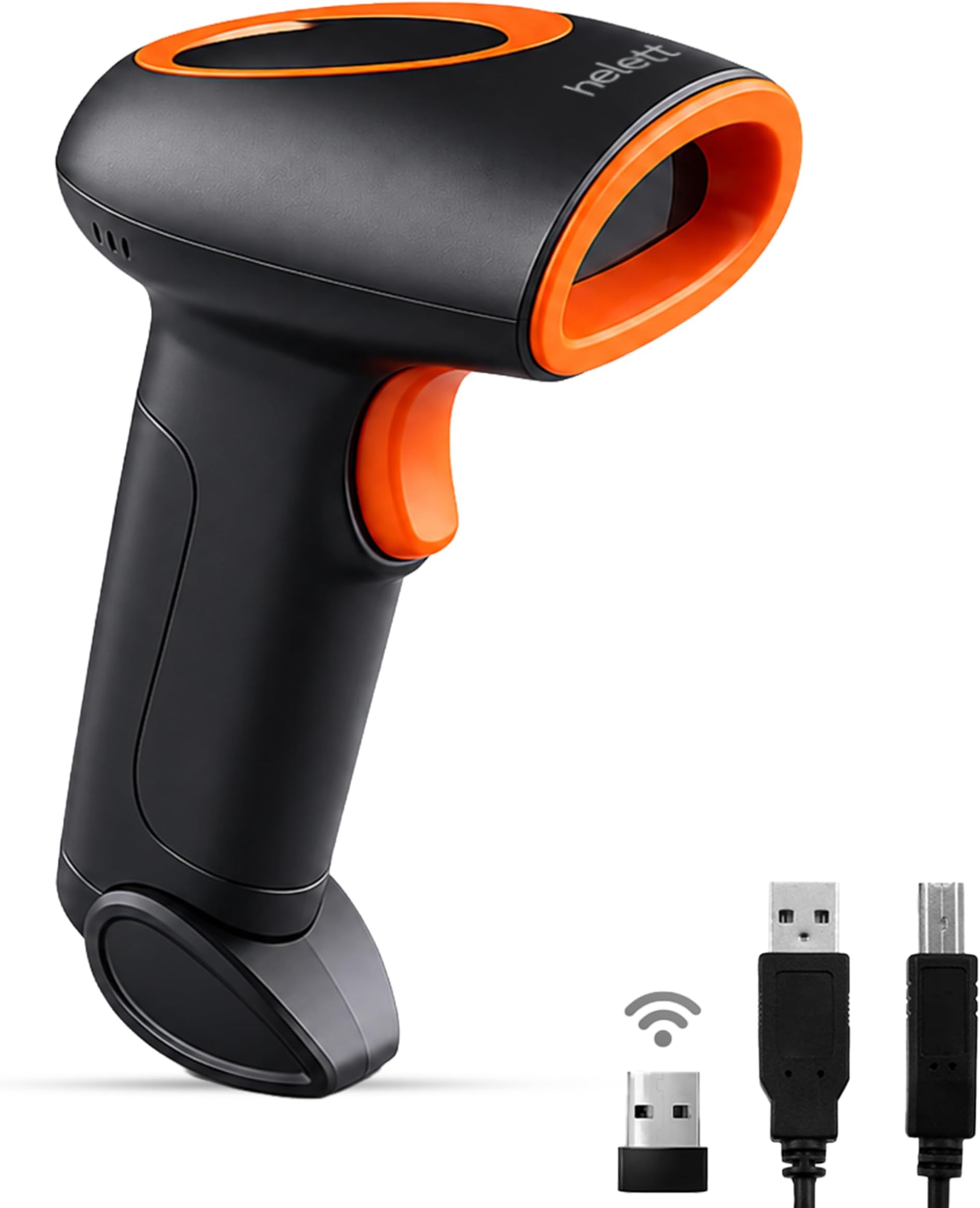 Helettยฎ HT20โข Wireless 2.4GHz 2D & 1D Barcode Scanner (QR Code & Barcode) Wired & Wireless(Rechargeable) Connectivity | Induction Scanning with Built-in Illumination Light |Strong ABS(1-Year Warranty)