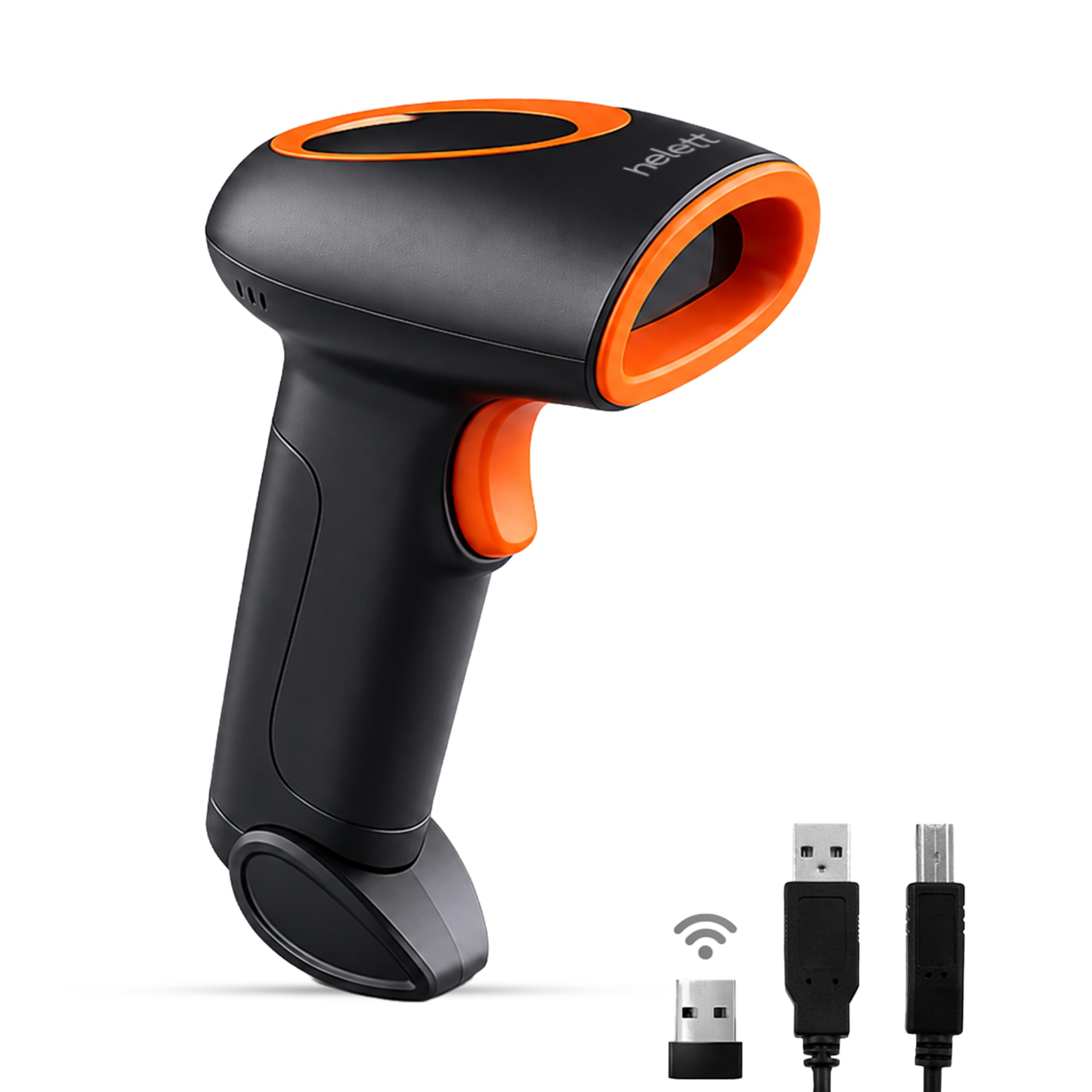 Helett® HT20™ Wireless 2.4GHz 2D & 1D Barcode Scanner (QR Code & Barcode) Wired & Wireless(Rechargeable) Connectivity | Induction Scanning with Built-in Illumination Light |Strong ABS(1-Year Warranty)