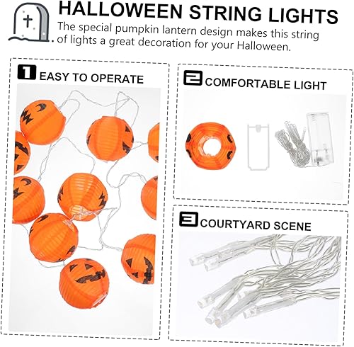 Miniatura 4 de Uonlytech 2 juegos de calabaza linterna iluminación cadena cadena cadena luces al aire libre Bling decoración de la habitación luces LED calabaza