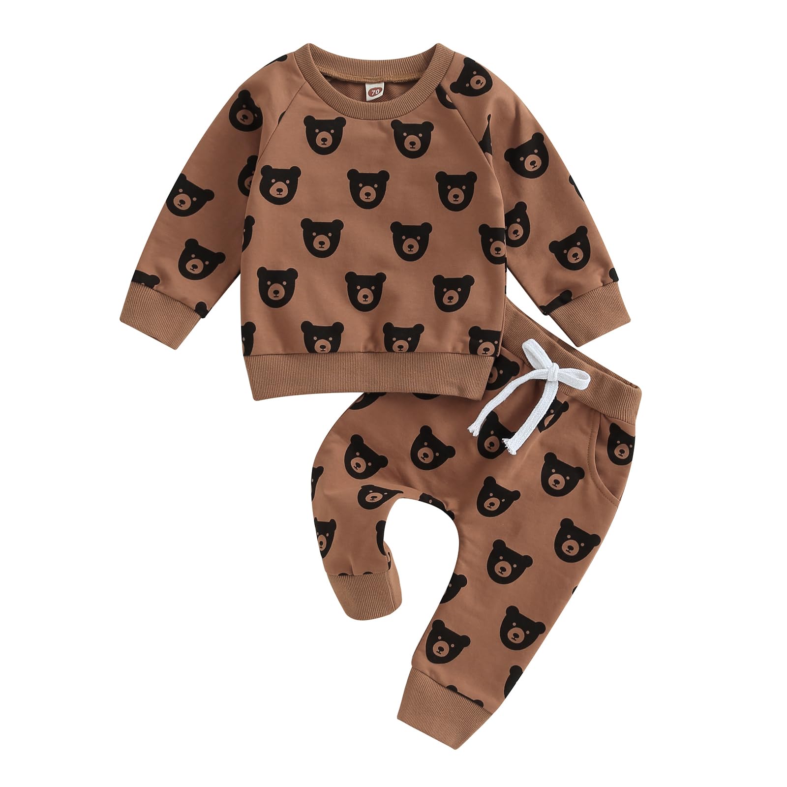 BagilaanoeFall Winter Clothes Infant Toddler Baby Boy Outfit Crewneck Long Sleeve Pullover Sweatshirt Pants Set