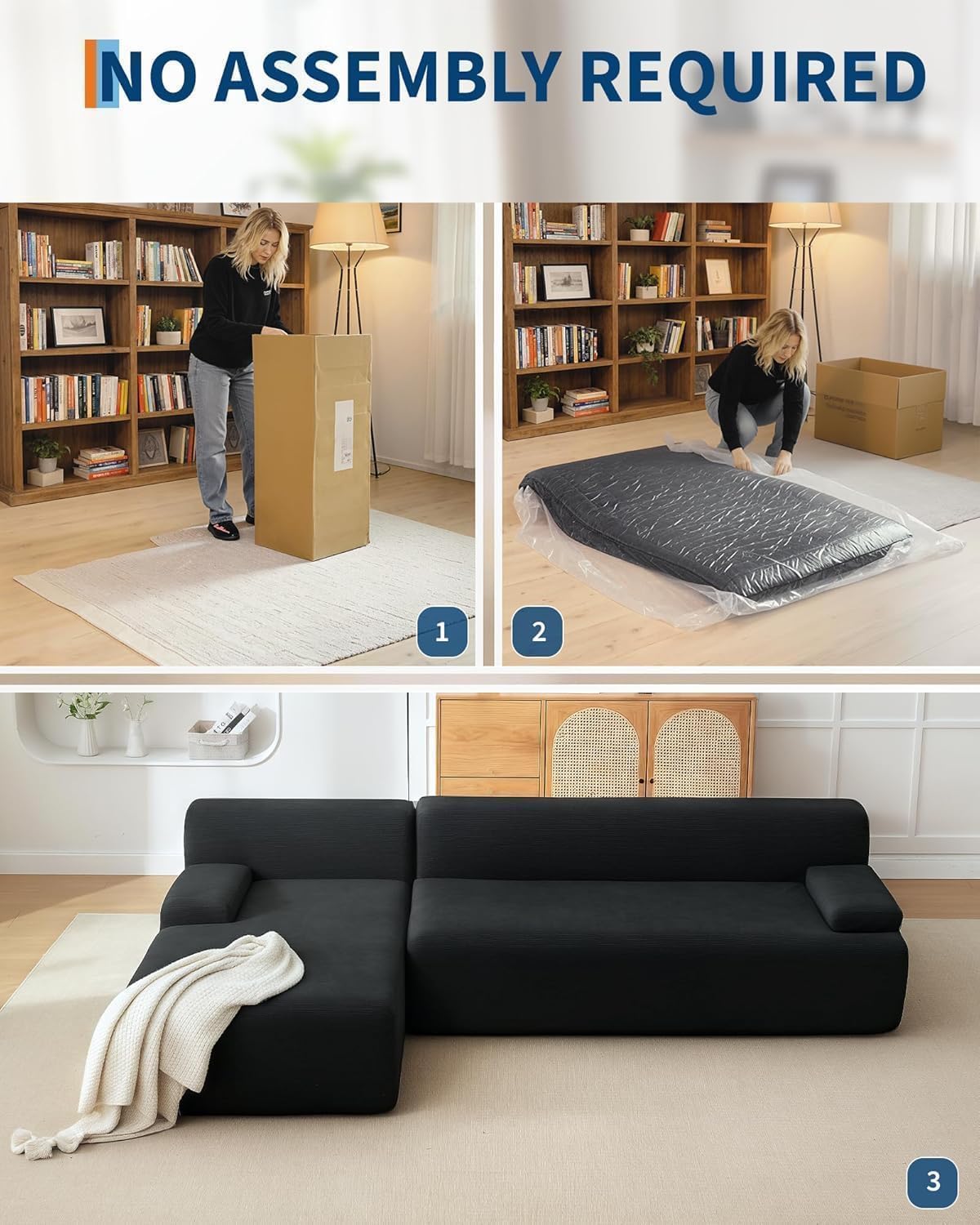 Acekool Sofá Esquinero Modular Estilo Nube 273 cm en Terciopelo Acanalado | Gran Chaise Longue a la Izquierda, Asiento Profundo, Entrega Compacta Sin Montaje