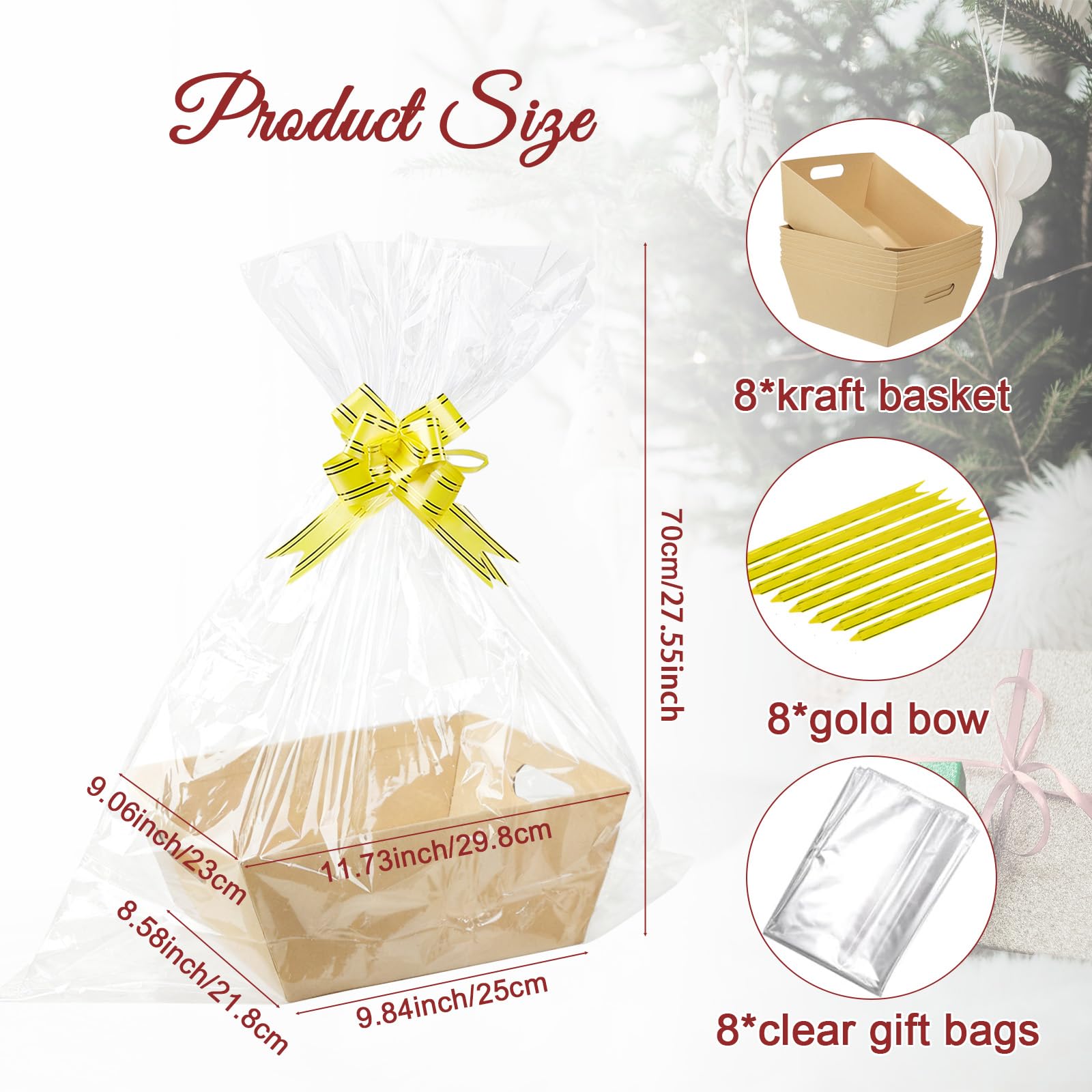Set di 8 cesti regalo vuoti, in carta kraft spessa, con 10 fiocchi, 10 sacchetti regalo, grandi scatole regalo da riempire per Natale, San Valentino, compleanno, Ringraziamento, matrimonio
