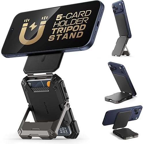 SUPCASE for MagSafe Wallet with Stand, Magnetic Wallet for Men, [Hold 5 Cards] [Adjustable Stand] [RFID Blocking] Phone Credit Card Holder Tripod for iPhone 17/16/15/14/13/12 Series, Black