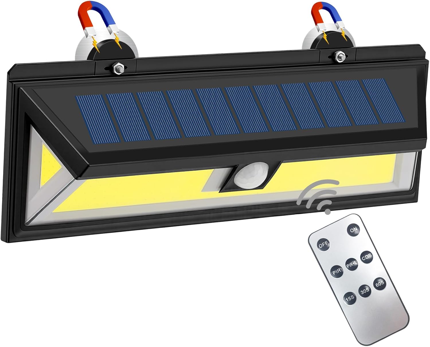 Magnetic Solar RV Light with 180 COB LED - 1500LM 80% Brighter, Remote Control, 2400mAh, Motion Sensor for RV Outdoor, Camper Porch, Trailer Exterior, IP65 Waterproof, Easy Install with Magnets