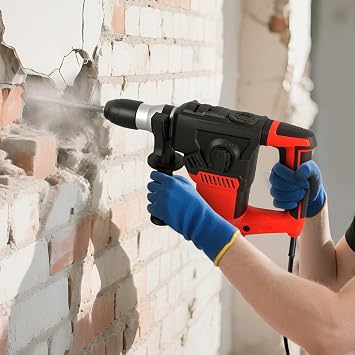 Traderight 1500W SDS Plus Rotary Hammer, 8J Impact Energy with 4500BPM, 4-Mode Professional Demolition Drill for Concrete, Masonry, Metal, Anti-Vibration & Safety Clutch, Includes Chisels and Case