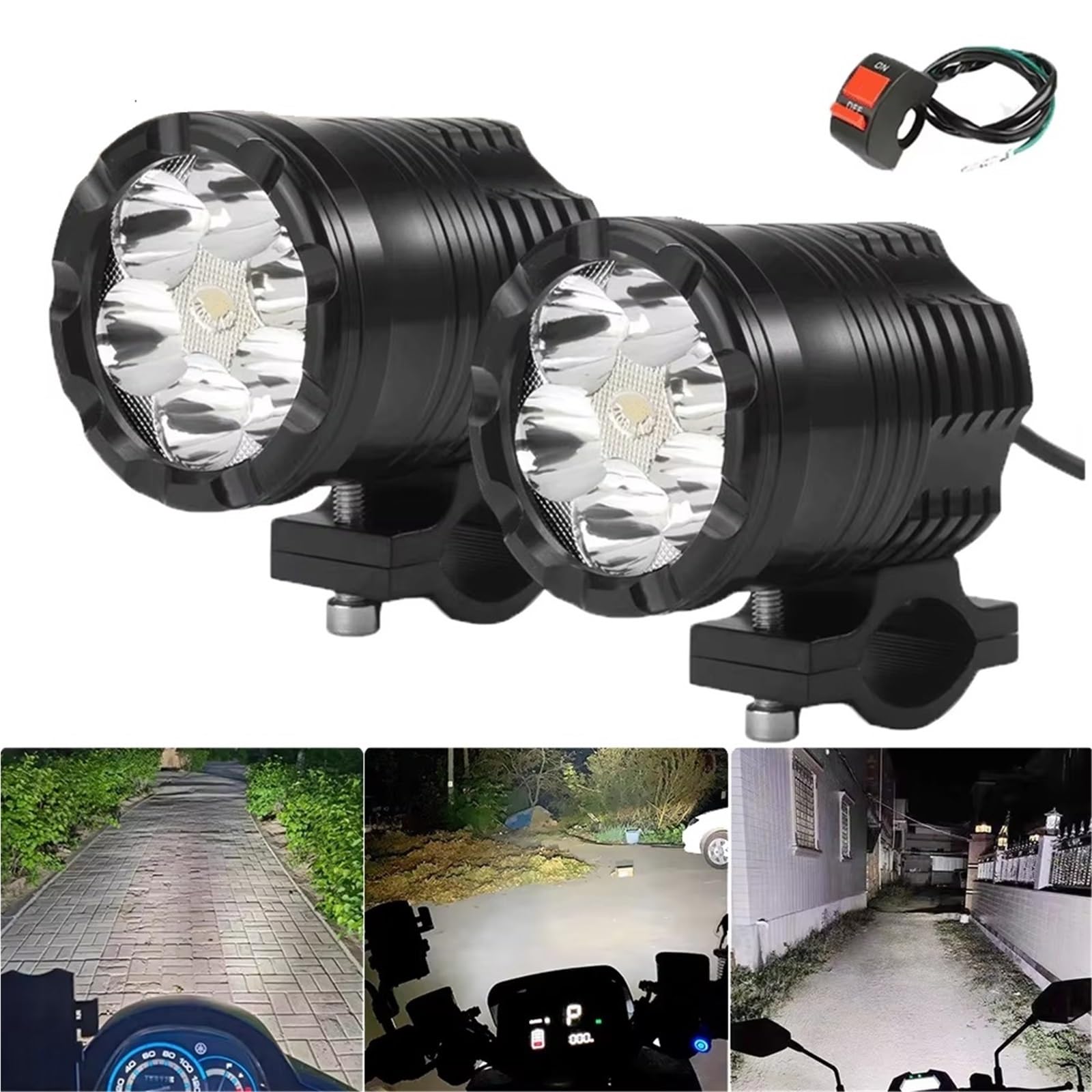 Anabbaglianti Fari a LED da 60 W per moto, faretti universali per moto con interruttore adatti per BMW R1200GS ADV F800GS F650 K1200S Luci per motociclette(2PCS 60W-switch)