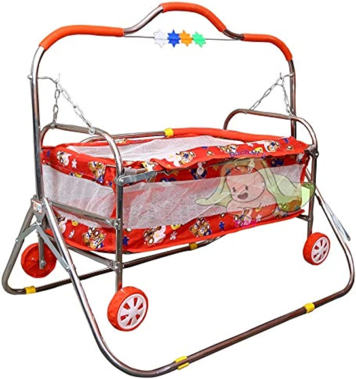 BACHAA JI TOY Iron Baby Jhula Adjustable Swing For Sleeping Cradles/Palna For Babies New Born Adjustable Baby Cradle Adjustable Swing For Kids/Baby Adjustable Swing Cradles For 0 To12 Month(Red)