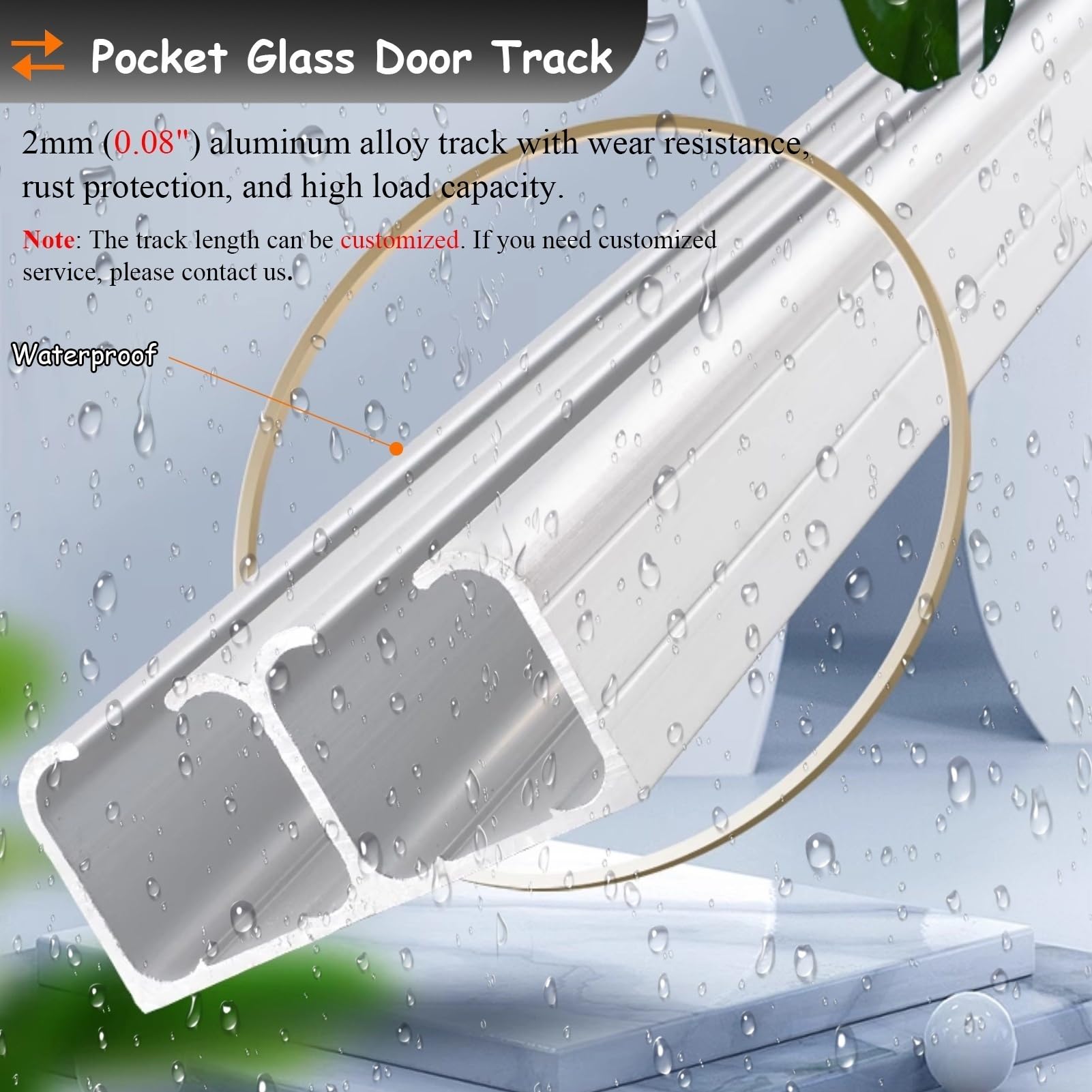 Herrajes Puertas Correderas Riel para Puerta Corredera de Armario Doble de Cristal, Herrajes Puertas Empotradas de 50-900cm Armarios, Kit Puertas Empotradas Interior/Exterior(72in/183cm)