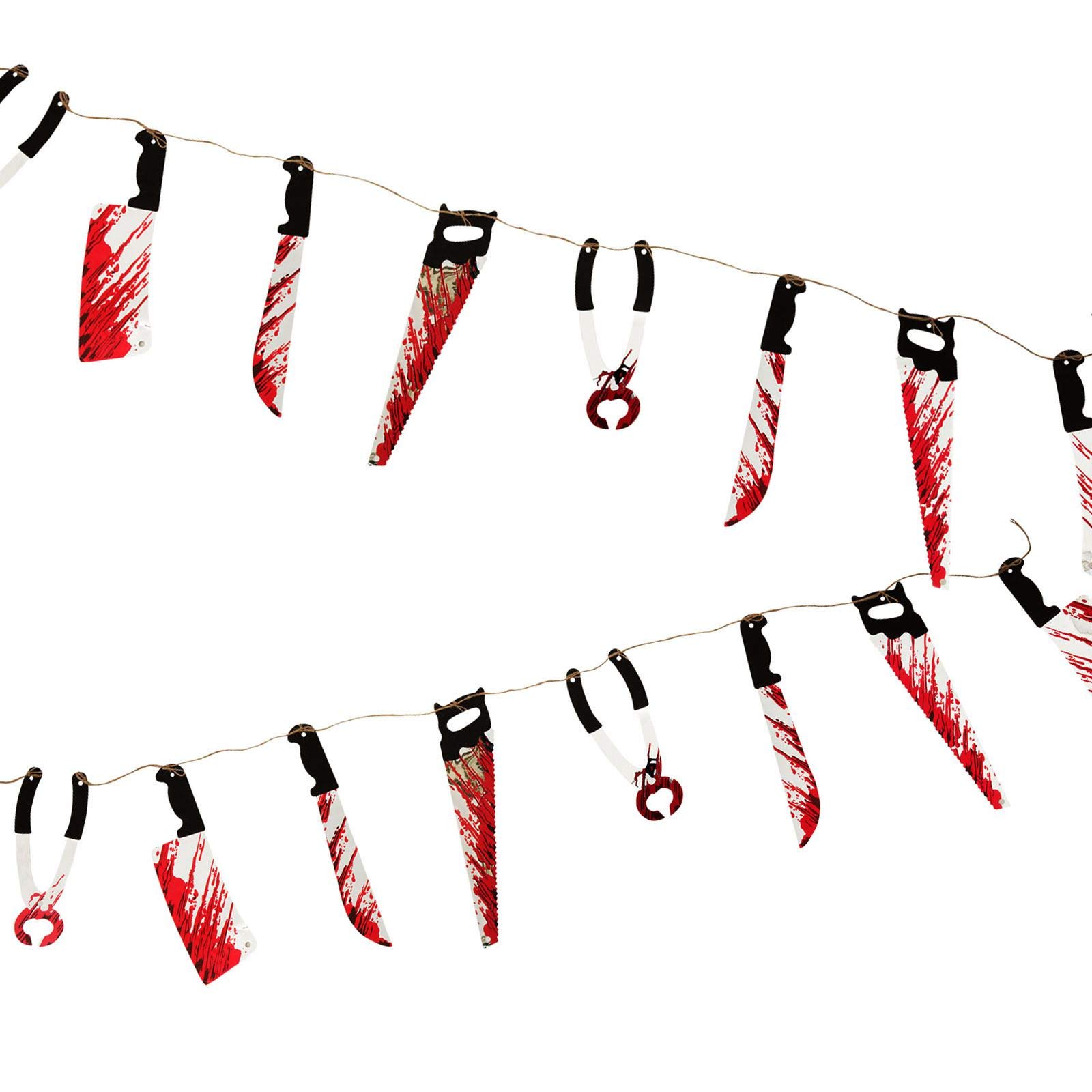 Shatchi Red 8Pcs Halloween Decoration Bloody Weapons Garland 8Ft Torture Bunting Spooky Scary Blood Banner Wall Room Door Window Material Plastic Horror Prop Haunted House