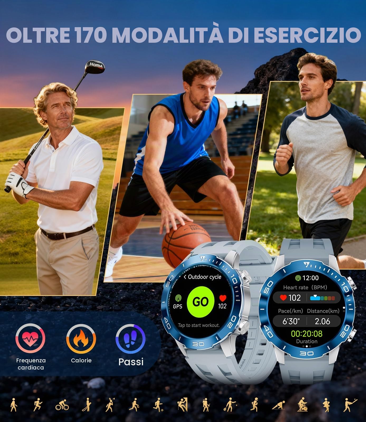 LIGE Orologio Smartwatch Uomo, 1.43" AMOLED Smart Watch con 24/7 Frequenza Cardiaca, SpO2, Durata del sonno, Impermeabile IP68, 170+ Sports, 300+ Quadranti, Cassa Argento con Bezze Blu