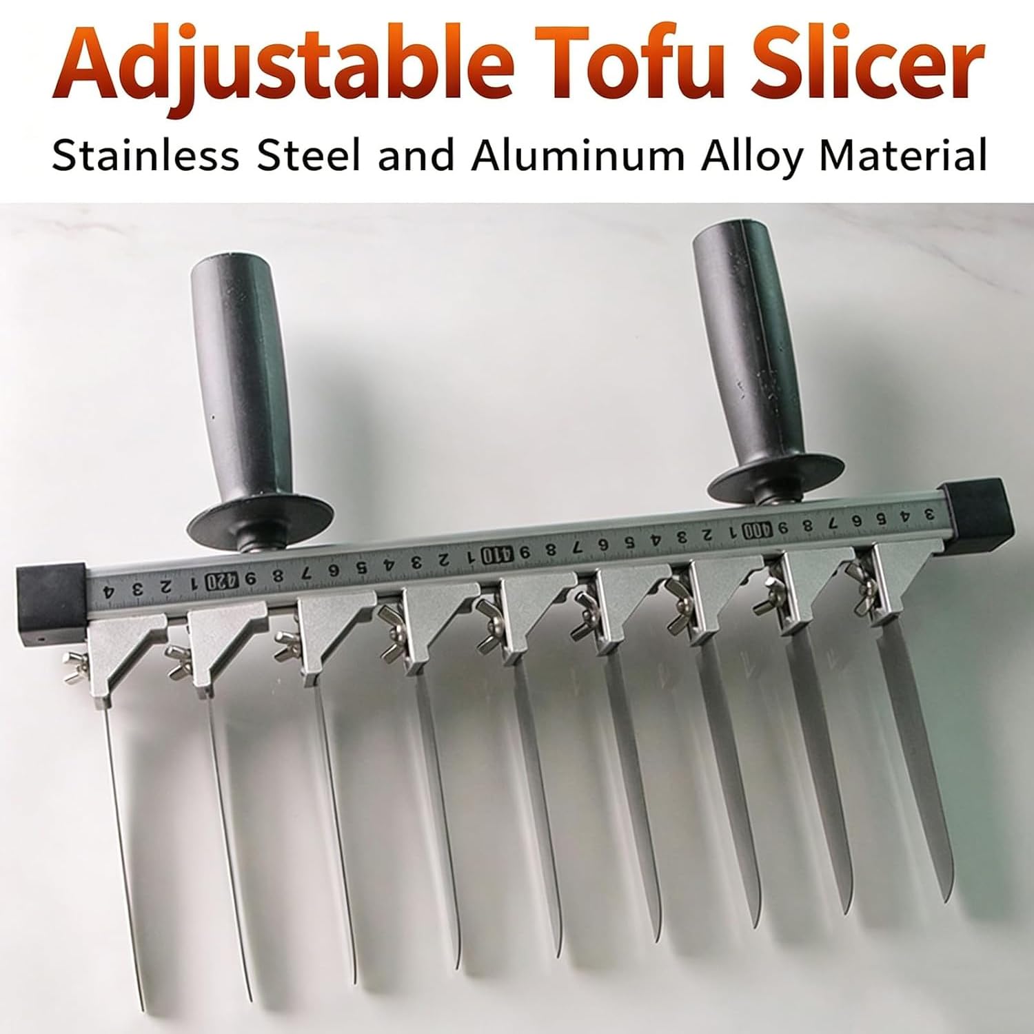Tofuschneider Aus Edelstahl Mit 9 Klingen Zum Schneiden Von Tofu In Scheiben, Inklusive Lineal, Schnittbreite 29,6/37,6/45,6 cm (optional), Einstellbarer Abstand, 45.6cm Slicer