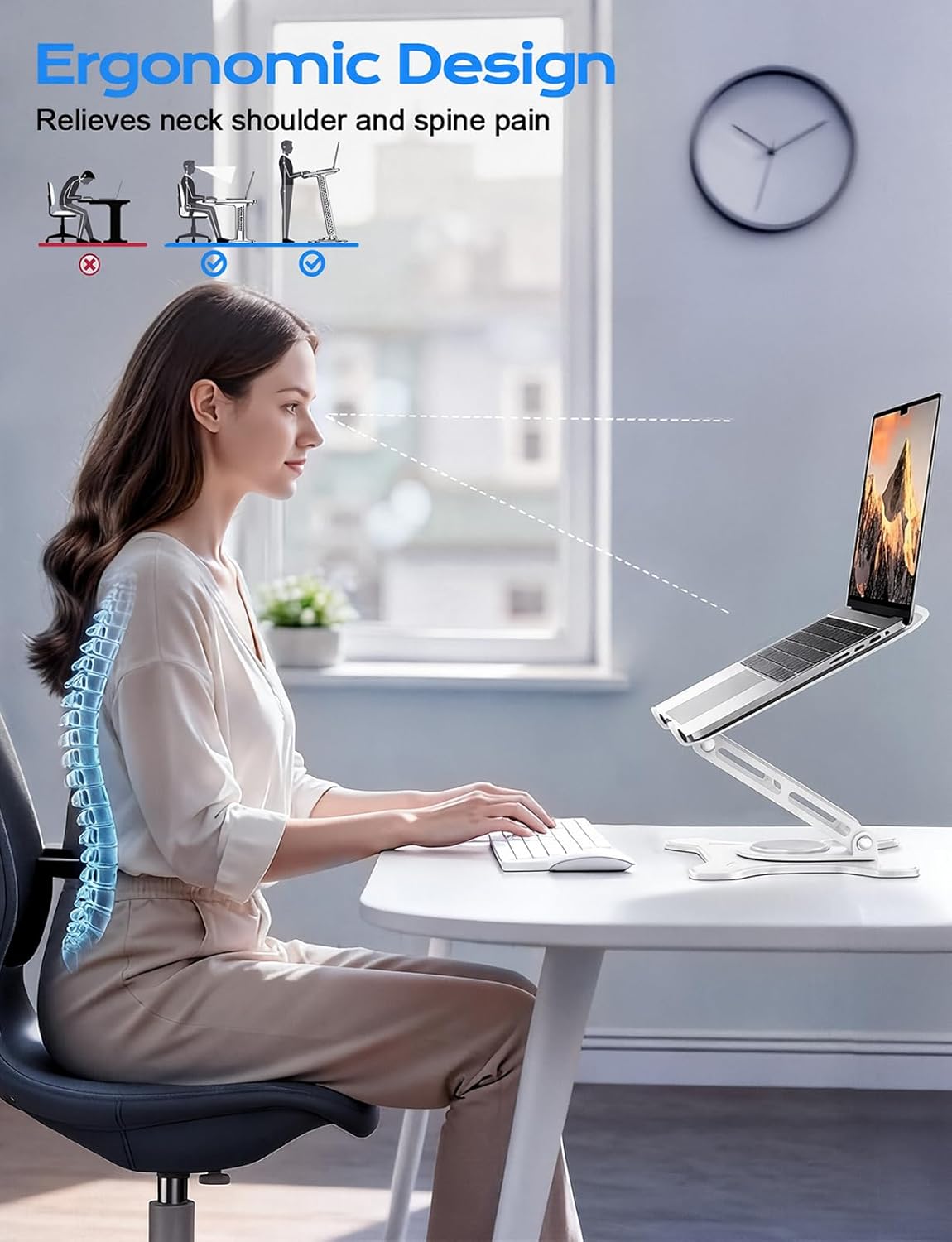 JCZT Adjustable Laptop Stand for Desk, 360° Rotating Base Ergonomic Computer Stand, Laptop Riser Foldable Protable for Office Home Fits Compatible with MacBook Pro/Air Notebook up to 10-16" White