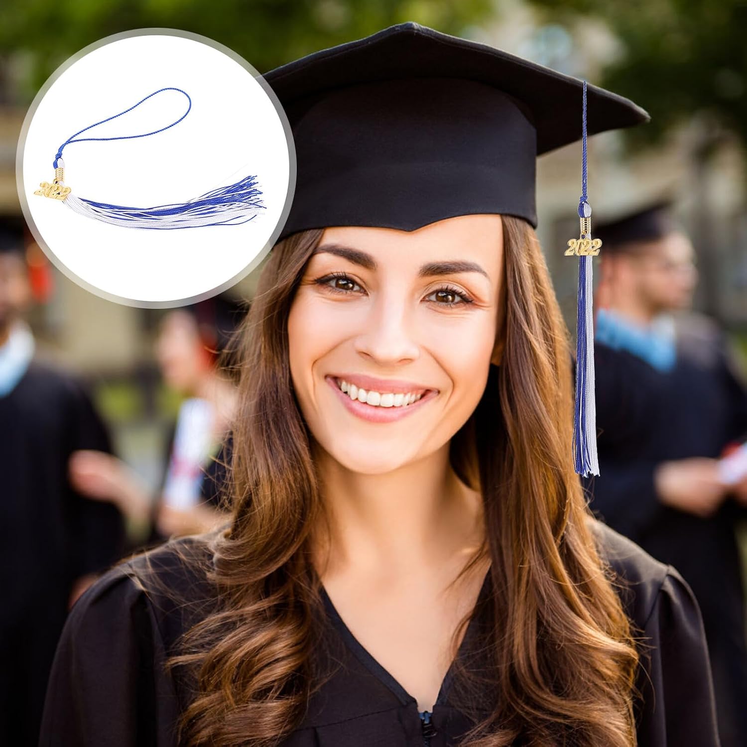 TOYANDONA 6pcs Graduation Hat Fringe Tassels Blue White Academic Dress Tassel Pendant Doctoral Cap Accessories for Graduation Ceremony
