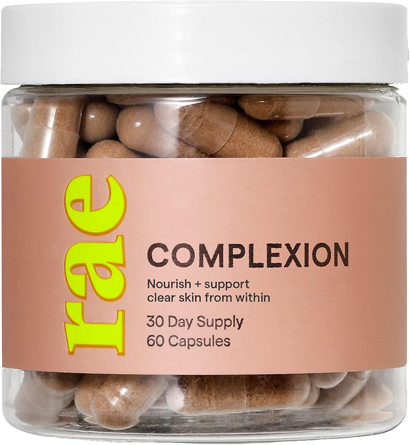 Rae Wellness Complexion Capsules - Natural Glowing Skin Supplement with Vitamin C, Vitamin A, White Willow Bark, Zinc & More - Vegan, Non-GMO, Gluten-Free - 60 Caps (30 Servings)
