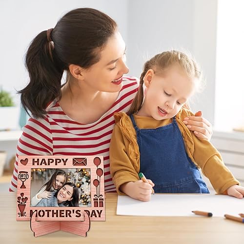 Miniatura 6 de PETCEE Marco de fotos para el día de la madre feliz para mamá, marco de fotos de madera por primera vez, lindo regalo para el primer día de la madre
