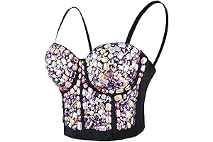 Women's Sexy Rhinestone Embellished Bustier Party Crop Top Purple