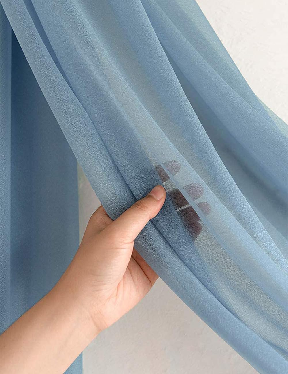 MDS - 6 Panels 5ft x 7ft Chiffon Photo Drapes Two Pages Curtain Voile Sheer Glimmer Wrinkle Free Photography Backdrop Backgrounds for Wedding Arch Ceremony Party Stage Decoration - Dusty Blue