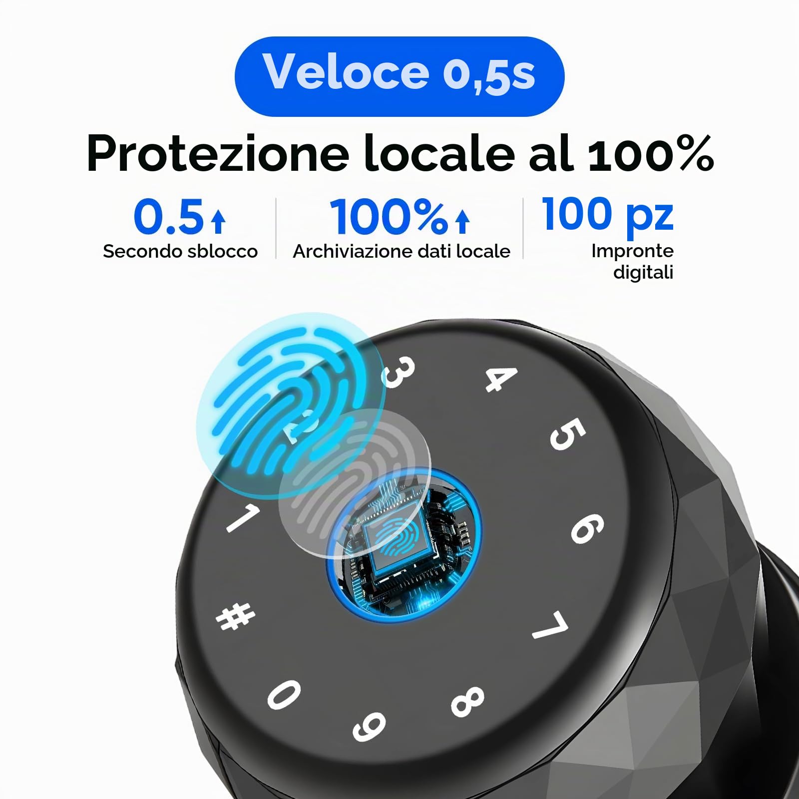 Smart Lock, Pomello Porta Intelligente con Impronta Digitale, Tastiera | Controllo App, Senza Chiavi per Stanze,Garage,Uffici,Appartamenti, Memorizzazione Dati in Locale, Compatibile con Apple Watch