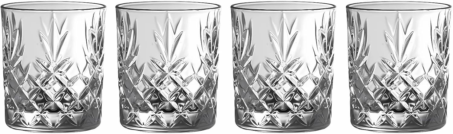 Galway Crystal Renmore Whiskey Glass Set of 4, Heavy Cut Tumbler Glasses for Whiskey and Cocktails, 3.9-Inch H x 3.3-Inch W Clear