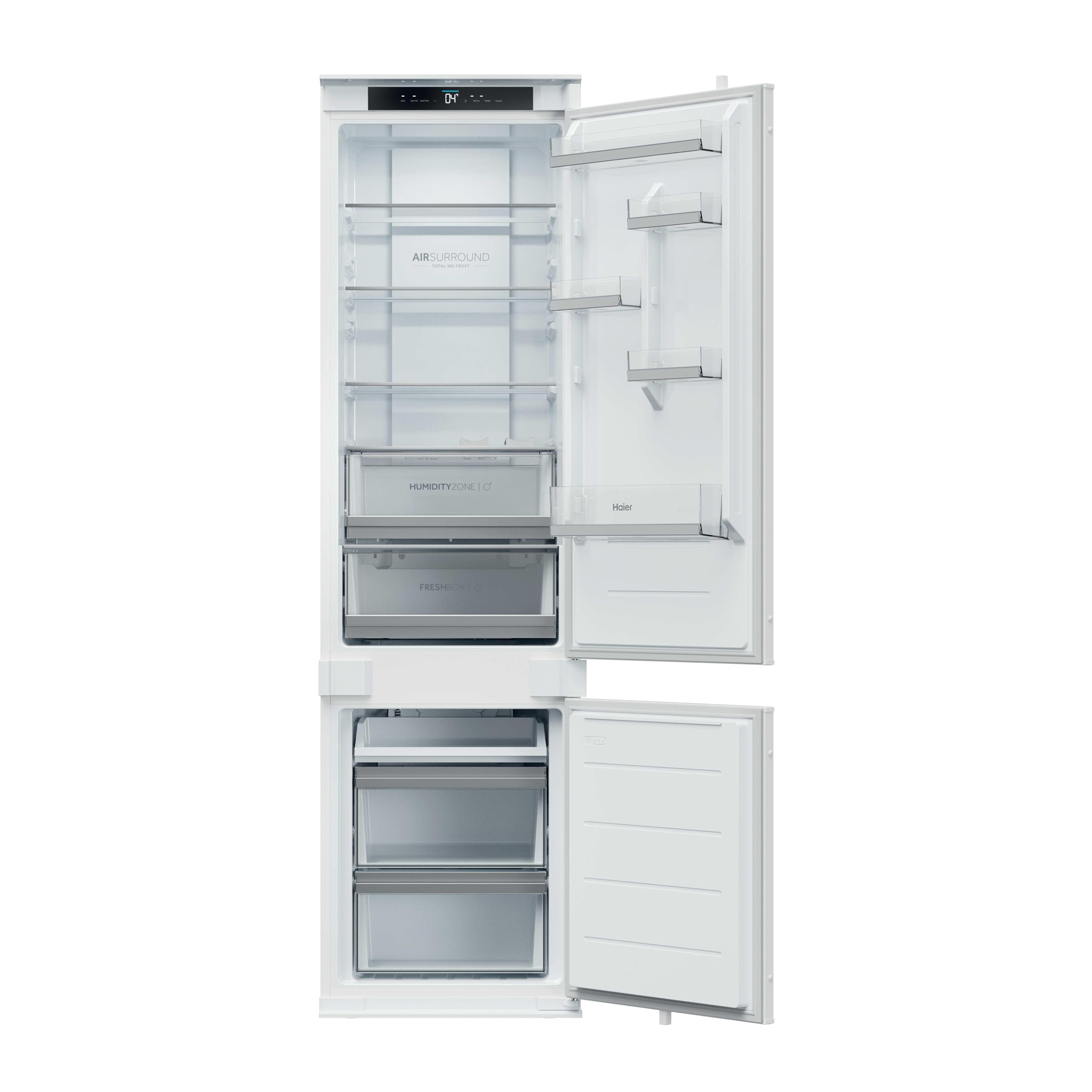 Haier HBQW5519E, Frigorífico Combi Integrable, Total No Frost, Conectividad hOn, Display Digital, 2 Cajones, Función SuperCooling y Función SuperFreezing, Capacidad Total 284L