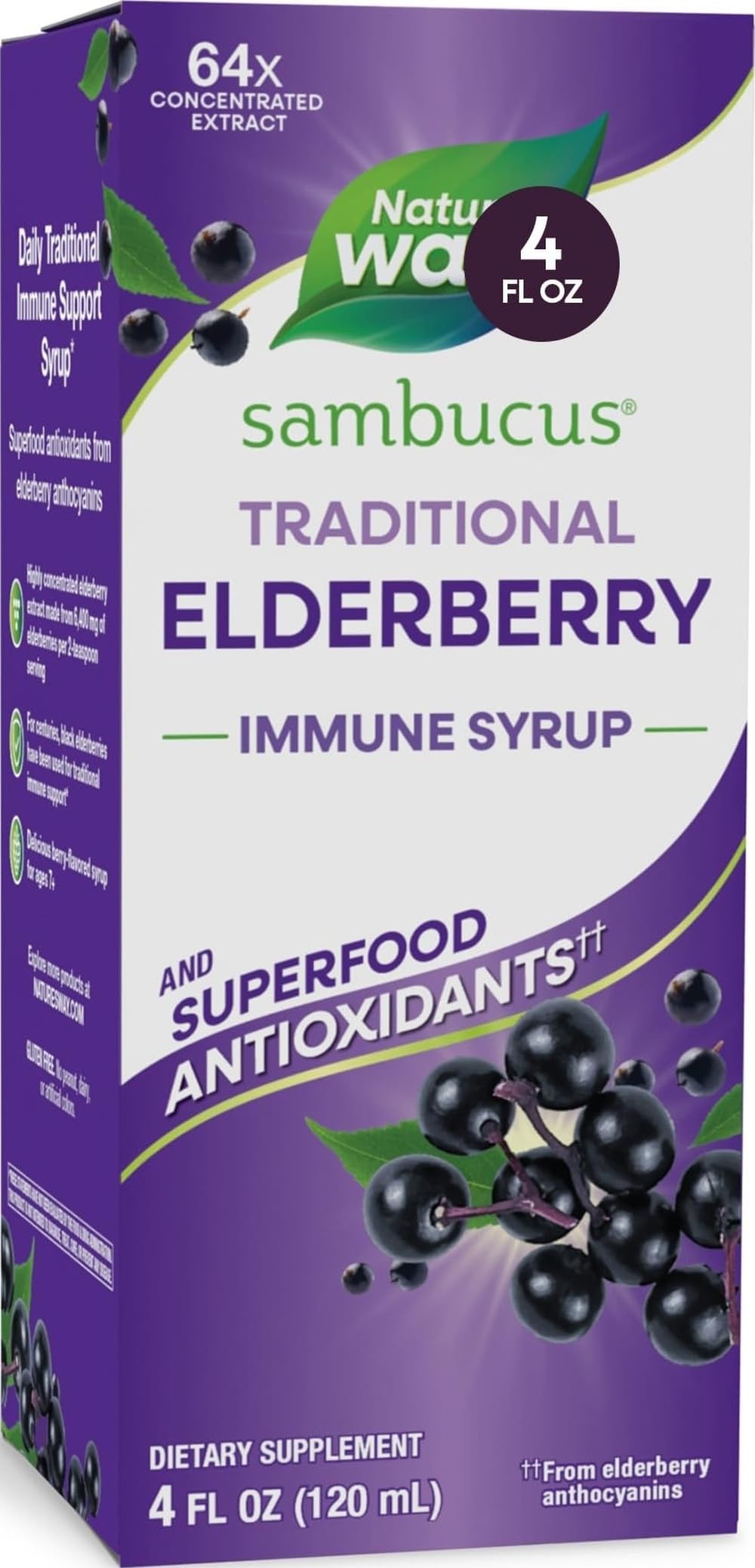Nature's Way Sambucus Traditional Elderberry Immune Support* Syrup, 4 fl oz 4 Fl Oz (Pack of 1)