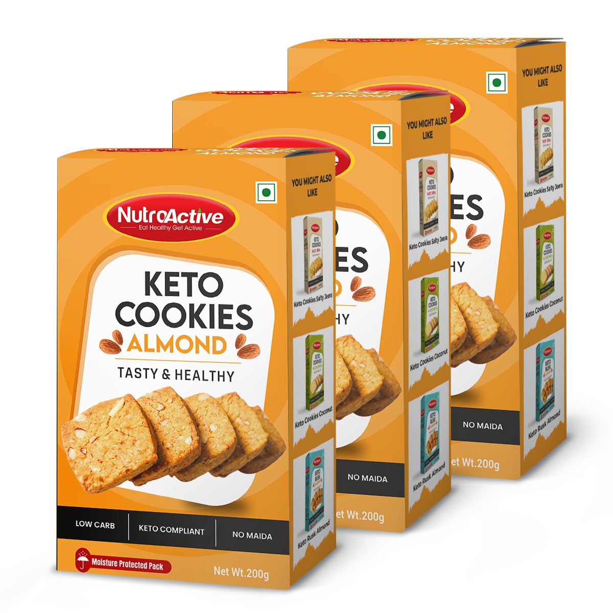 Keto Almond Cookies (Net Carb 15%) | Zero Sugar Gluten Free Snacks | Keto Biscuits - 200gm (Pack of 3)