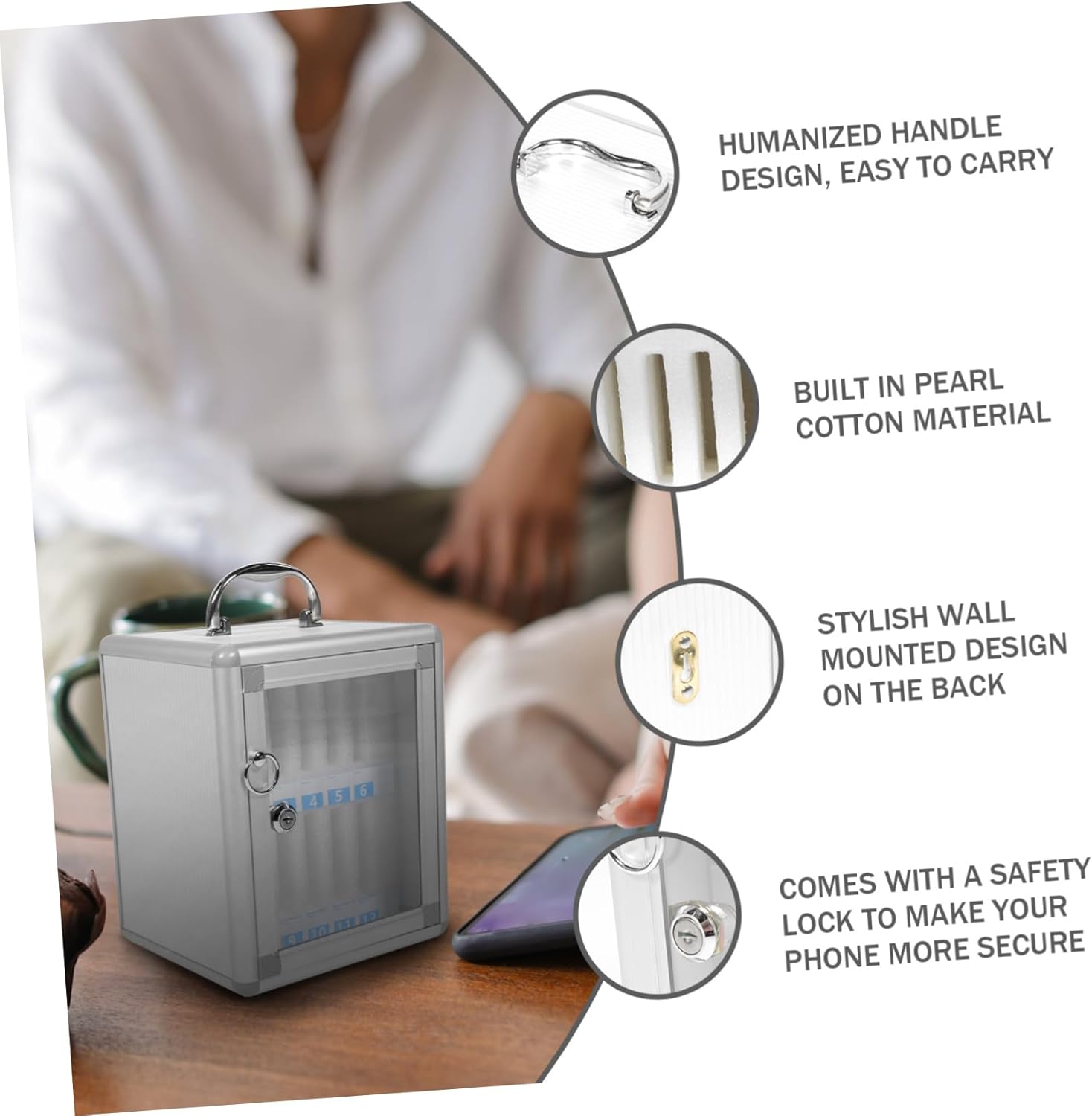 Veemoon Mobile Phone Storage Cabinet Home Office Storage for Cell Phone Classroom Holder Wall-mounted Aluminum Alloy Case Safety Lock